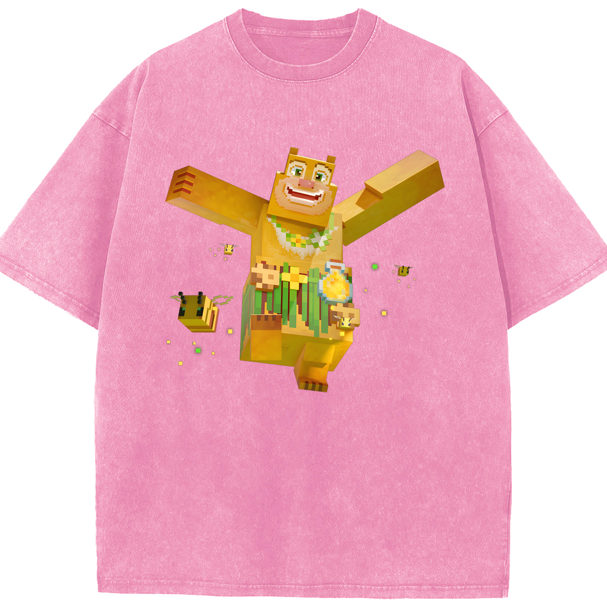 （画像用） マインクラフト ブロックの世界 Minecraft MC Block world 綿100% ヴィンテージ風 半袖Tシャツ（フロントプリント）